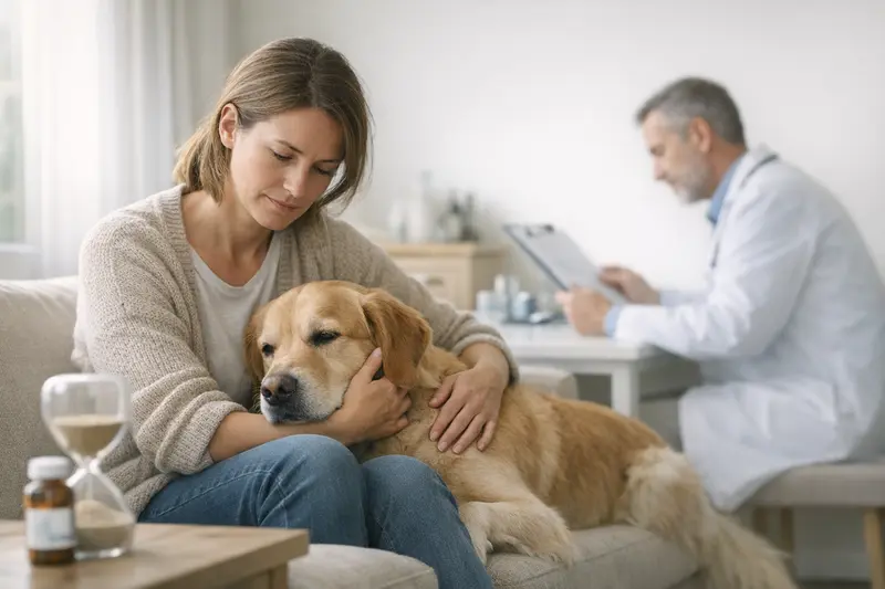 Tierarztuntersuchung für Hund auf Vorerkrankungen Ein Hund wird beim Tierarzt untersucht, um mögliche Vorerkrankungen zu klären.