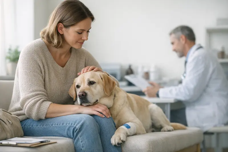 Hundekrankenversicherung und Selbstbeteiligung Hund wird beim Tierarzt auf Allergien untersucht, Selbstbeteiligung in der Hundekrankenversicherung spielt eine wichtige Rolle.