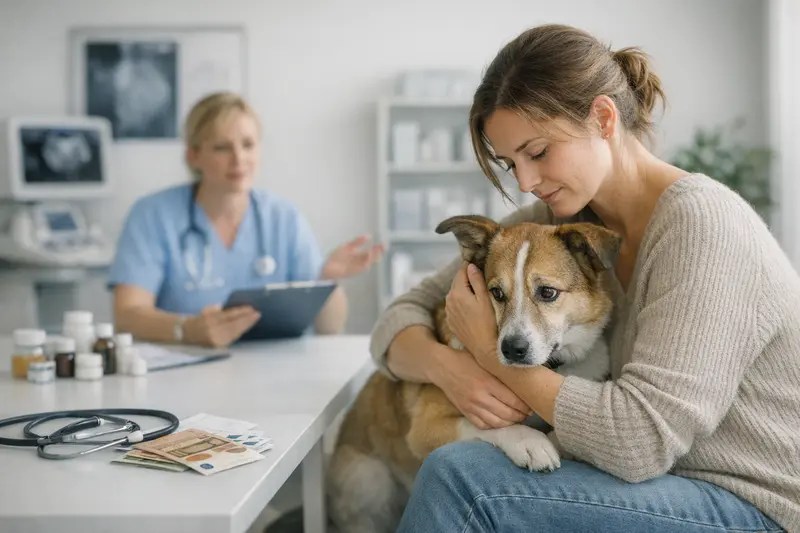 Tierarztkosten bei Angstthemen bei Hunden Tierarzt untersucht ängstlichen Hund, um mögliche Gesundheitskosten zu ermitteln.