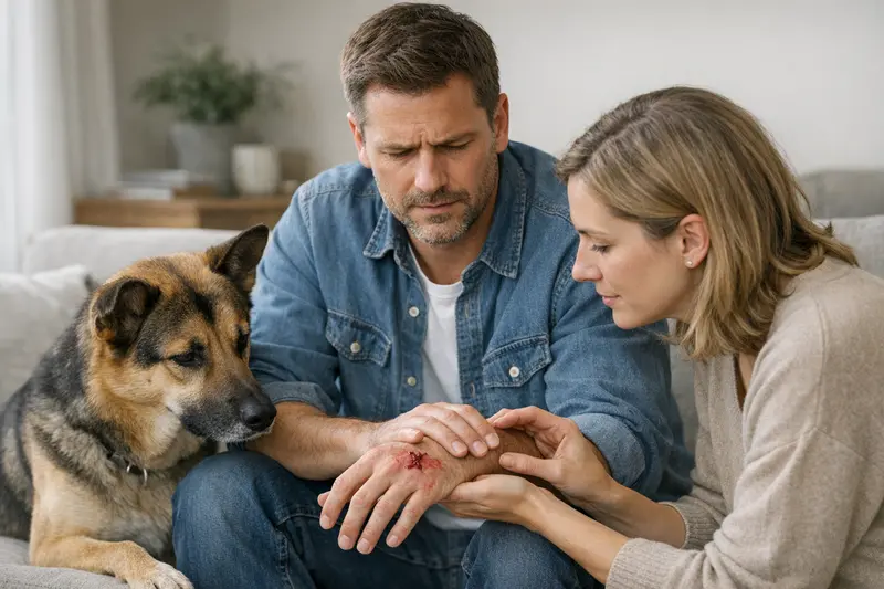 Hundebiss ärztlich abklären Hundebiss bei einem Hund und seine Auswirkungen auf die Gesundheit.