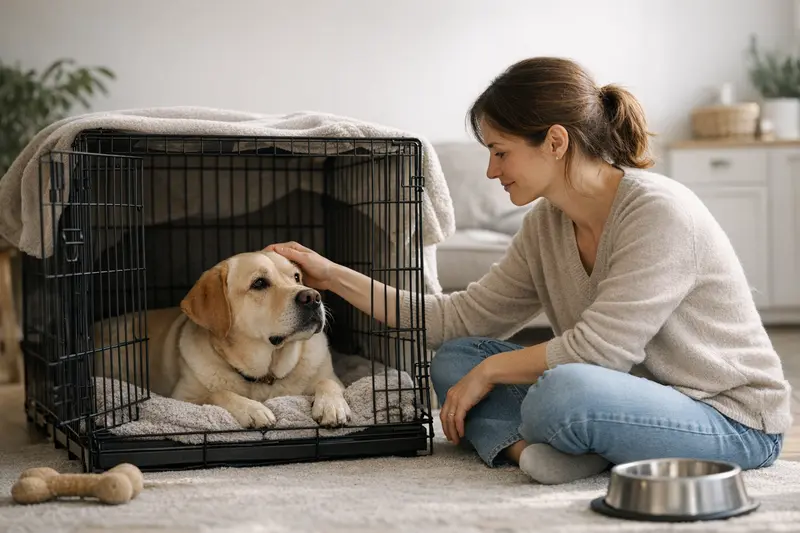 Hunde entspannen in einer komfortablen Hundebox als sicherer Rückzugsort.