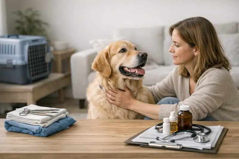 Ein Hund wird von einem Tierarzt untersucht, um die Notwendigkeit einer OP-Versicherung zu klären.