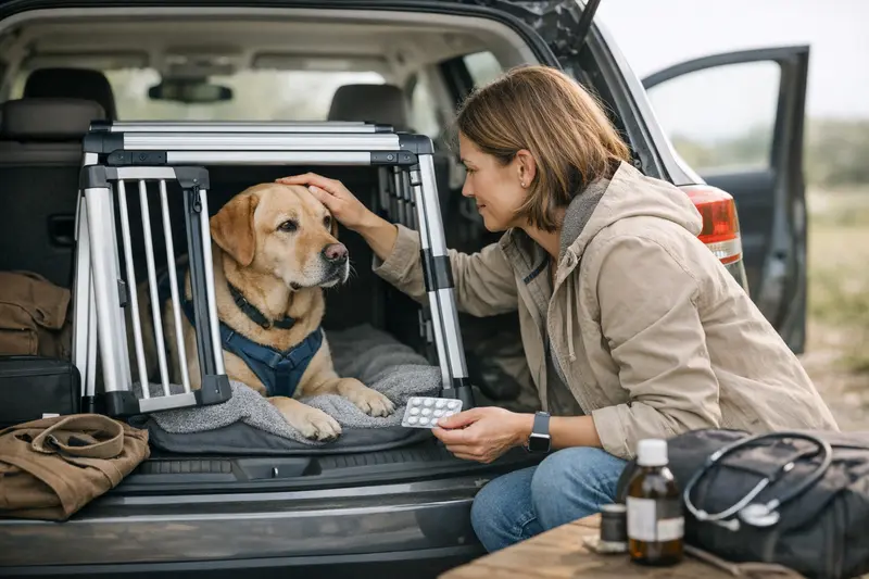 Ein Hund, der in einer Tierarztpraxis untersucht wird, symbolisiert die Bedeutung einer umfassenden Versicherung.