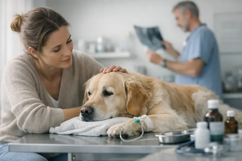 Tierarztkosten und Versicherungsabdeckung bei akuten Beschwerden Hund erhält tierärztliche Behandlung für akute Beschwerden