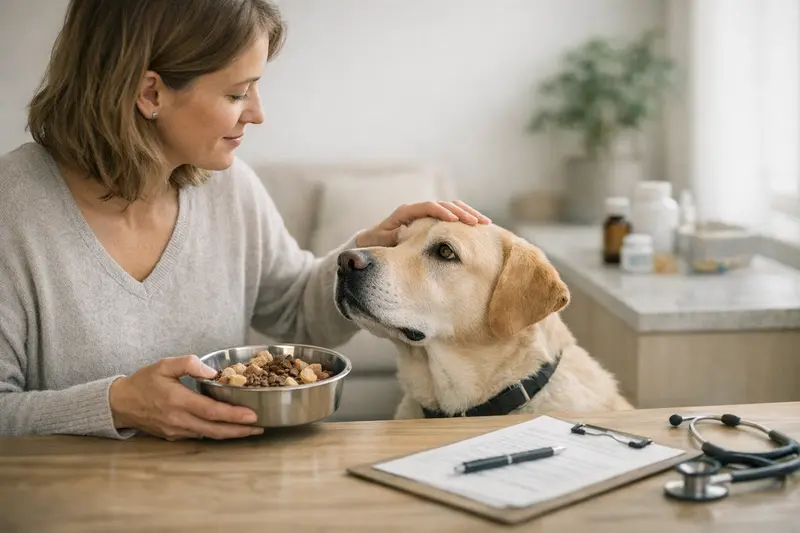 Spezialfutter für Hunde im Therapieplan Ein Hund erhält spezialisiertes Futter als Teil eines Therapieplans zur Unterstützung seiner Gesundheit.