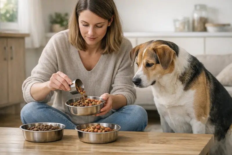 Futterumstellung Hund Ein Hund, der behutsam an sein neues Futter gewöhnt wird.
