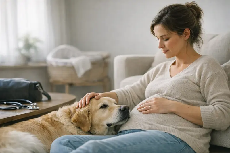 Wartezeiten bei der Hundeversicherung verstehen Frau mit ihrem Hund beim Tierarzt, verdeutlicht die Bedeutung von Wartezeiten bei der Hundeversicherung.