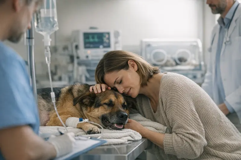 Hundegeborene Welpen in einer Tierarztpraxis während einer Untersuchung.