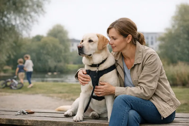 Hundehalter diskutiert über die gesetzliche Pflicht einer Hundehaftpflichtversicherung in Deutschland.