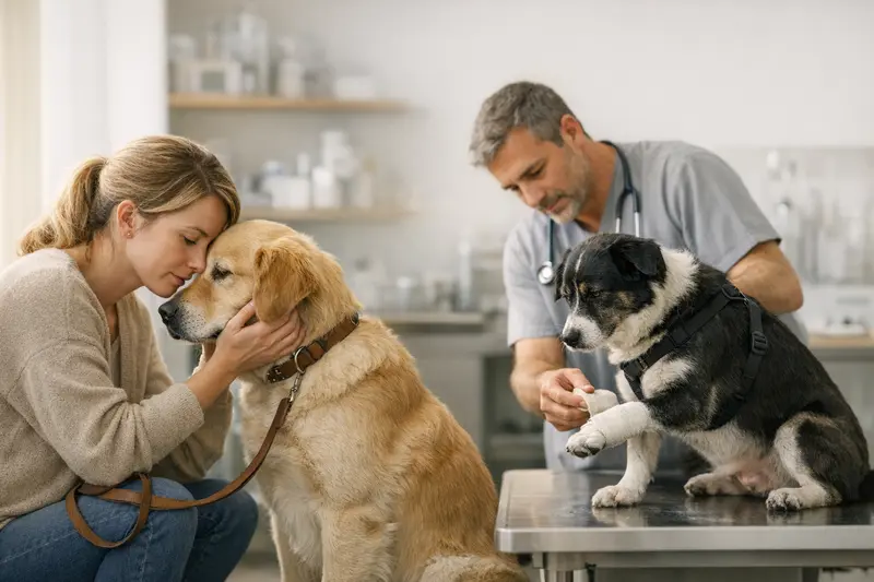 Hundehaftpflicht Versicherung Hundehalter prüft Versicherungsdokumente zur Hundehaftpflicht