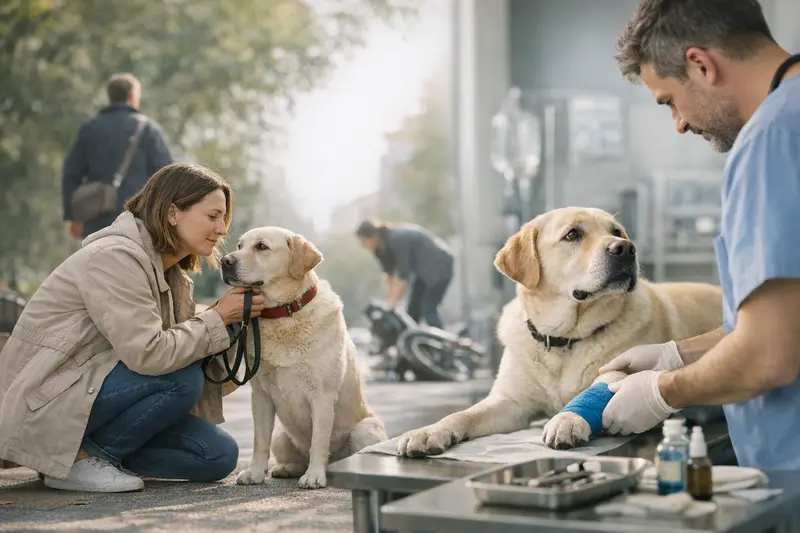 Unterschied Hundehaftpflicht und Hundekrankenversicherung Ein Hund zieht an der Leine, während der Halter über die Unterschiede zwischen Hundehaftpflicht und Hundekrankenversicherung nachdenkt.