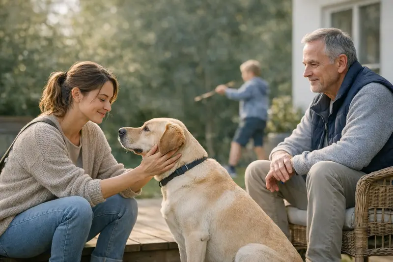 Hundesitter und Haftpflichtversicherung Hundesitter mit einem Hund im Park, symbolisiert die Haftpflichtversicherung für Hundebesitzer