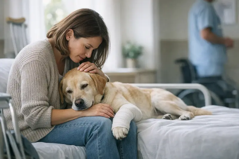 Hundehalter bespricht die Höhe der Deckungssumme für eine Hundehaftpflichtversicherung.