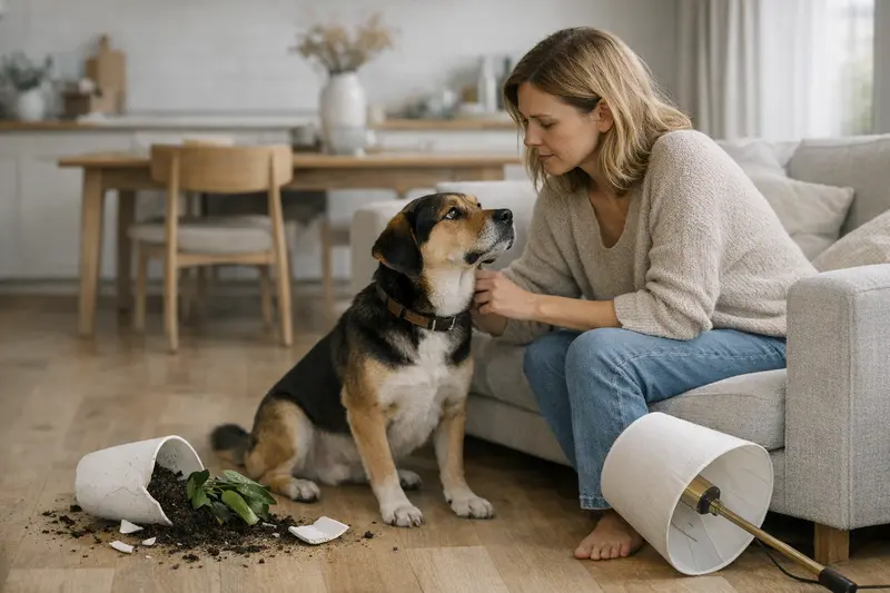 Ein Hund in einer Mietwohnung, der neugierig die Wohnung erkundet.