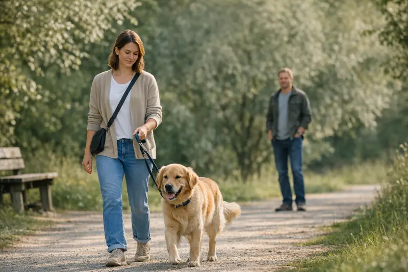 Hundehaftpflicht und fremde Führer Hhund, der an der Leine von einer anderen Person geführt wird, symbolisiert die Herausforderungen der Hundehaftpflicht.