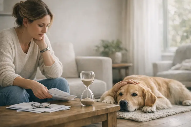 Wartezeiten bei Hund Versicherungen Ein Hundewelpe mit einem Tierarzt, der über die Bedeutung von Wartezeiten bei der Versicherung spricht.