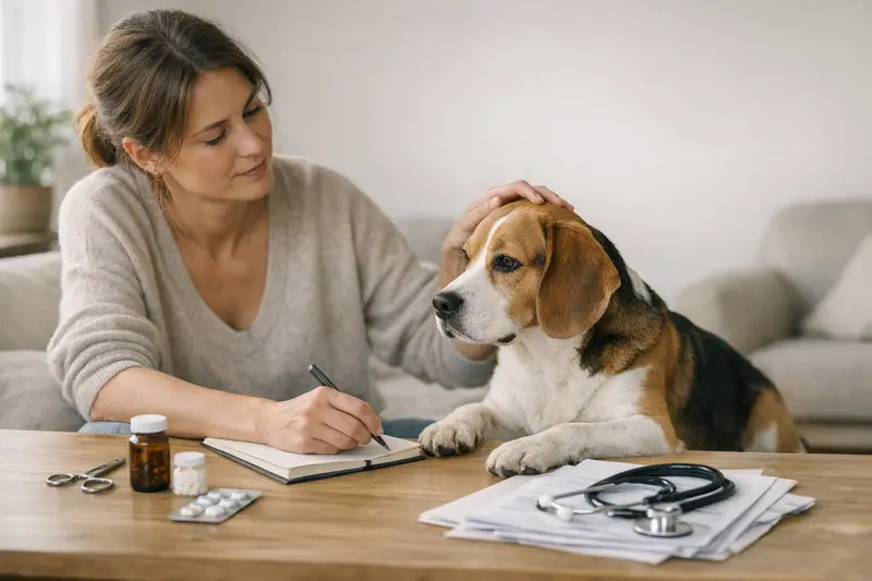 Tierkrankenversicherung Beratung Eine Hundebesitzerin diskutiert mit einem Tierarzt über die Vorteile umfassender Tierkrankenversicherungen.