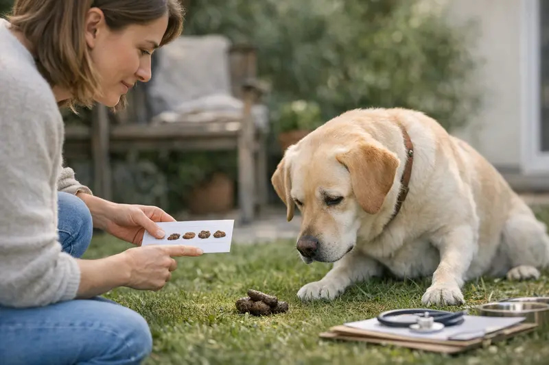 Ein Hund mit gut geformtem Kot, der die normale Kot-Konsistenz zeigt.