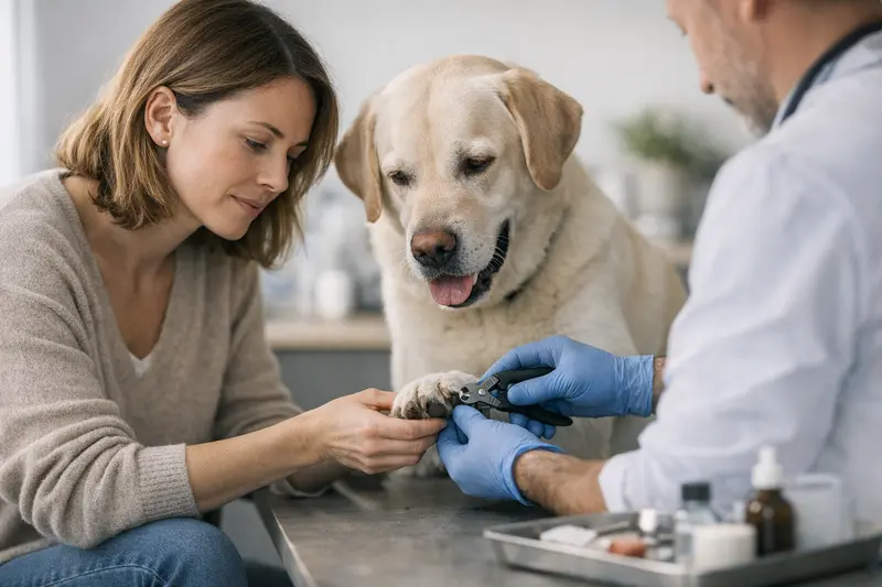 Hund mit Krallenproblemen Ein Hund mit auffälligen Pfoten, die auf mögliche Krallenprobleme hinweisen.