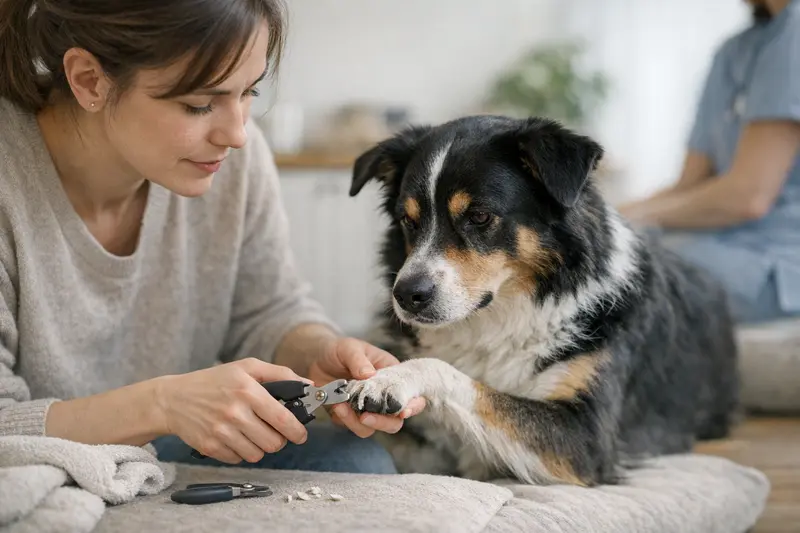Hund bekommt die Krallen vom Tierarzt geschnitten, um die Gesundheit zu fördern.