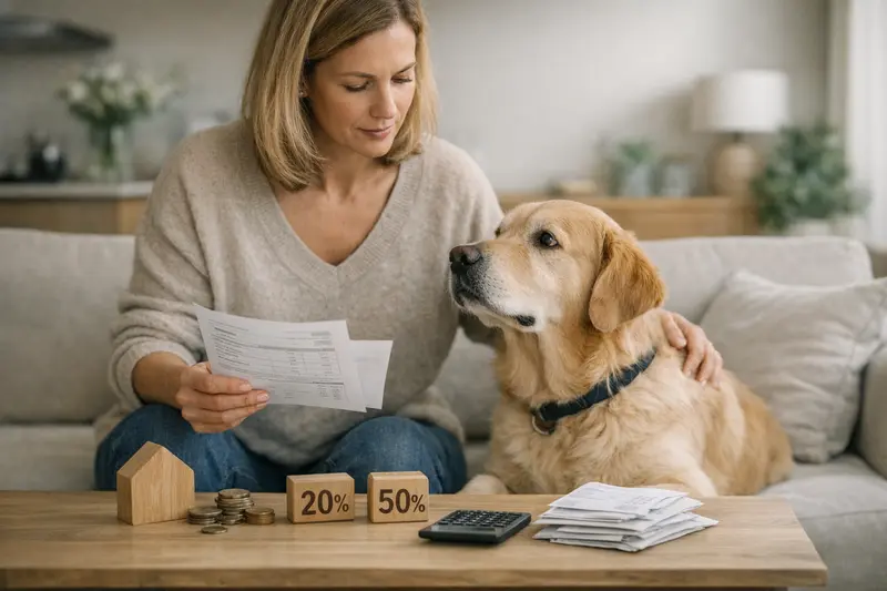 Ein Hund beim Tierarzt, der über Selbstbeteiligung in der Krankenversicherung informiert wird.
