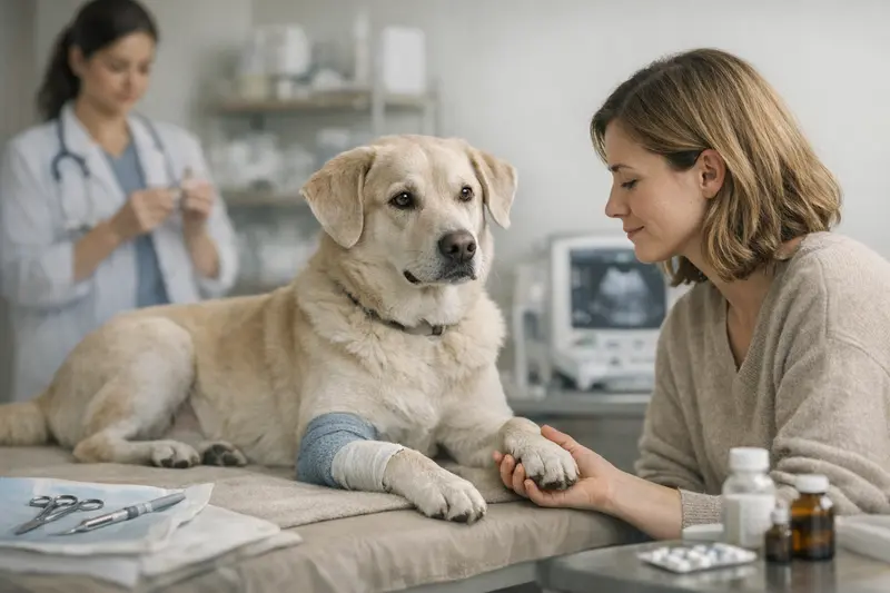 Hund beim Tierarzt während einer medizinischen Untersuchung zur Krankenversicherung.