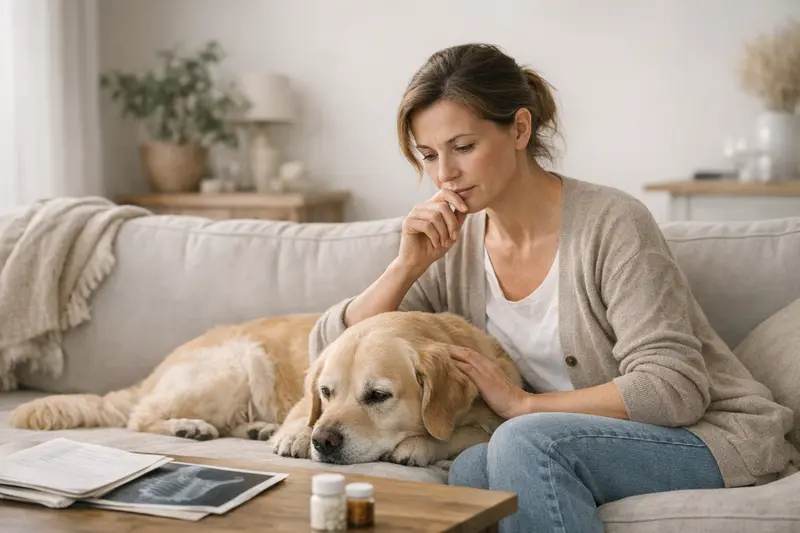 Tierarztberatung zu bestehenden Beschwerden bei Hundeversicherungen Ein Tierarzt erklärt einem Hundebesitzer, wie sich bestehende Beschwerden auf die Hundeversicherung auswirken.