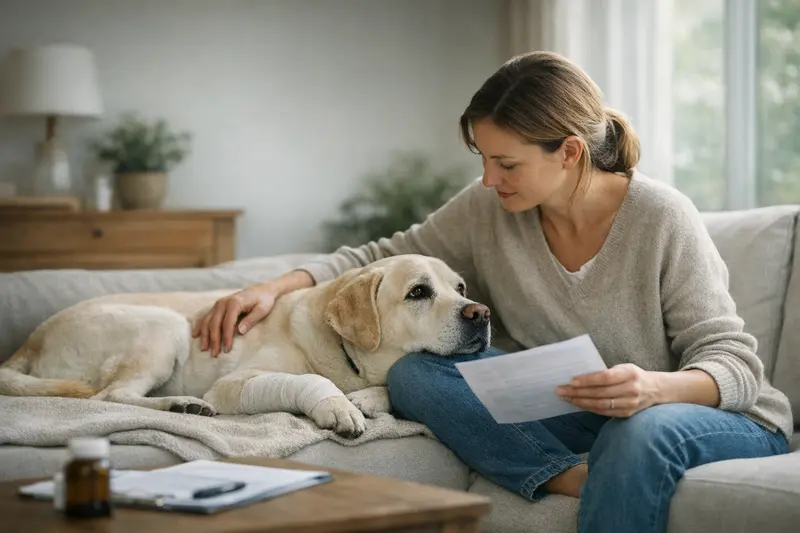 Hund mit Tierarzt, um die Frage zu Vorerkrankungen bei Hundeversicherungen zu klären.