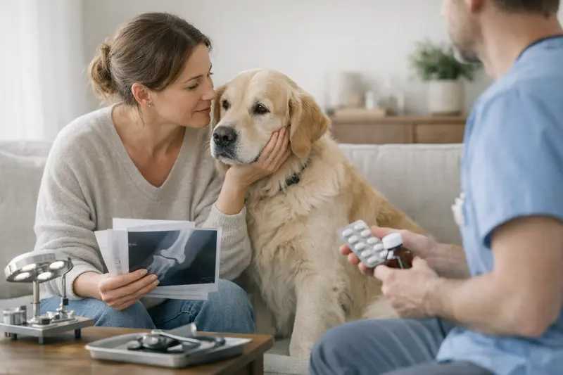Untersuchung eines Hundes beim Tierarzt Ein Hund wird beim Tierarzt untersucht, um die Unterschiede zwischen Krankenversicherung und OP-Schutz zu erläutern.