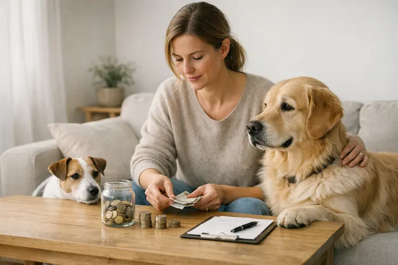 Hundekrankenversicherung Rücklagen sinnvoll planen Ein Hundebesitzer überprüft die Kosten seiner Hundekrankenversicherung