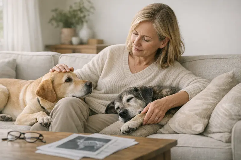 Älterer Hund bei einem Tierarzt, der die Bedeutung des Alters für die Krankenversicherung erklärt.
