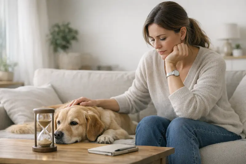 Ein Hundebesitzer informiert sich über Wartezeiten in der Hundekrankenversicherung.