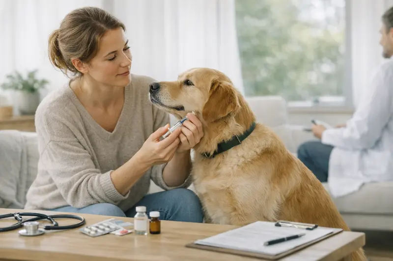 Hundegesundheit und Vorsorge im Fokus Ein Hundebesitzer bespricht Gesundheitsvorsorge und Impfungen mit einem Tierarzt.