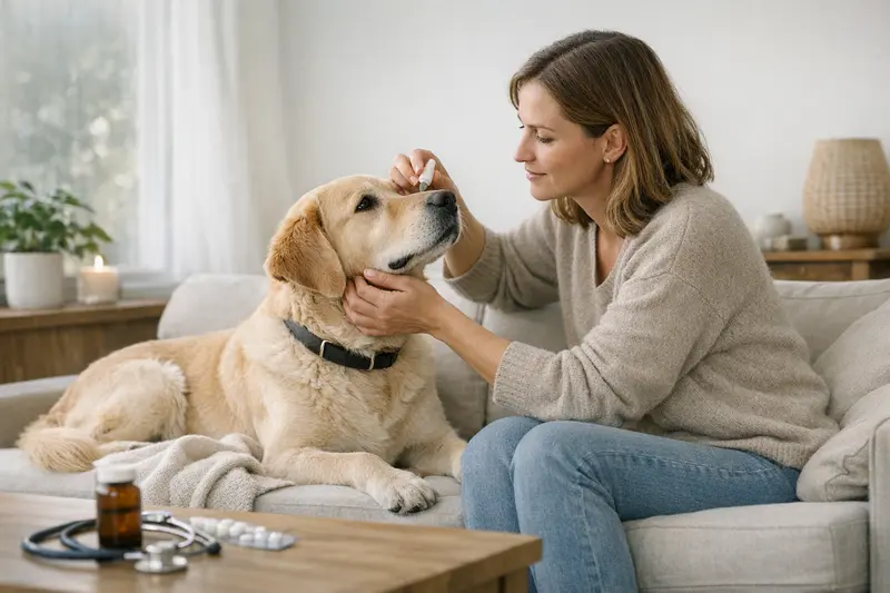 Detailaufnahme eines gesunden Hundes beim Tierarzt während einer Vorsorgeuntersuchung.