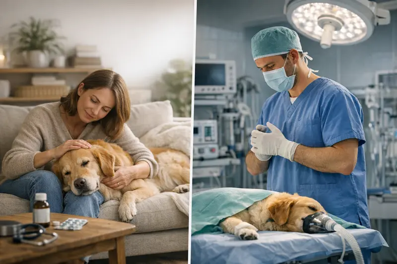 Hund mit Tierarzt während einer Untersuchung zur Hundekrankenversicherung.