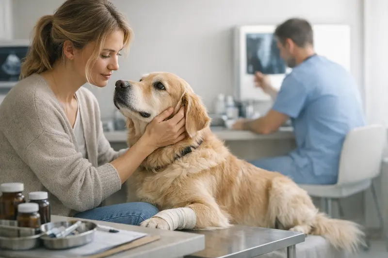 Tierarztkosten und Hundeversicherung Tierarzt untersucht einen Hund und erklärt die Kostenübernahme durch eine Hundeversicherung.