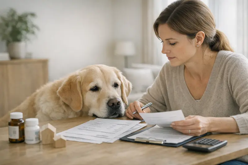 Eine Hundehalterin vergleicht verschiedene Versicherungstarife für ihre Hunde.