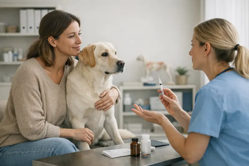 Hund erhält eine Impfung bei einem Tierarzt.
