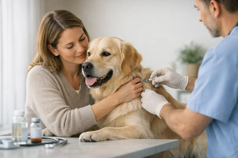 Vorsorge in der Hundekrankenversicherung Hundehalter informiert sich über Vorsorgeleistungen der Hundekrankenversicherung bei Impfungen.