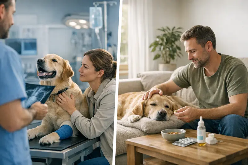 Hunde beim Tierarzt, die für verschiedene Behandlungen vorbereitet werden.