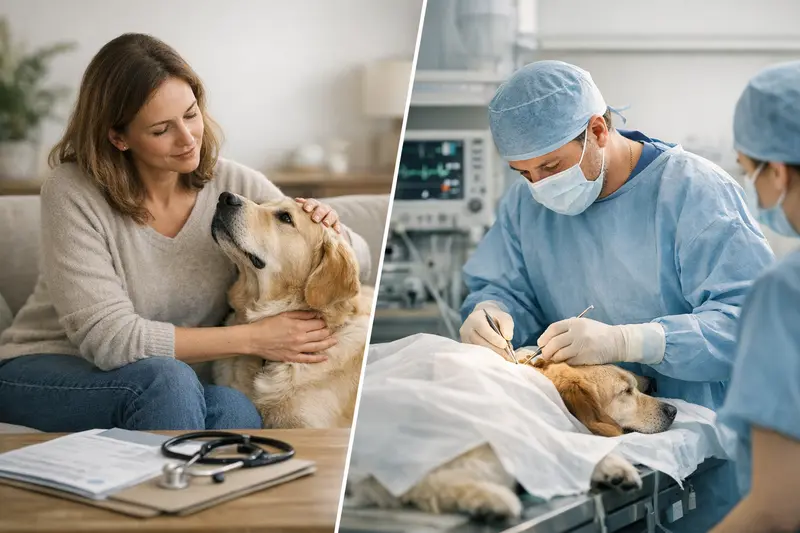 Unterschied zwischen OP-Schutz und Hundekrankenversicherung Ein Hund beim Tierarzt, der die Notwendigkeit einer umfassenden Hundekrankenversicherung veranschaulicht.