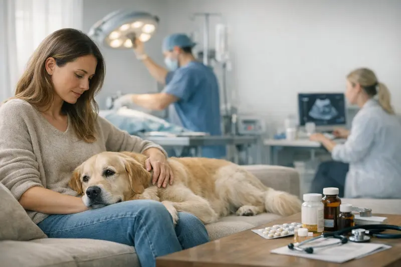 Illustration, die den Unterschied zwischen OP-Schutz und Hundekrankenversicherung verdeutlicht.