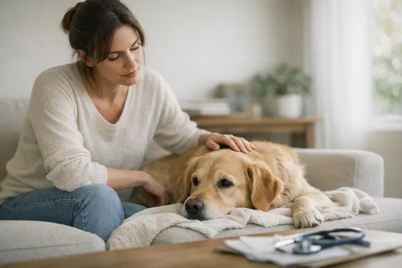 Illustration eines Hundes beim Tierarzt zur Veranschaulichung der Hundekrankenversicherung.