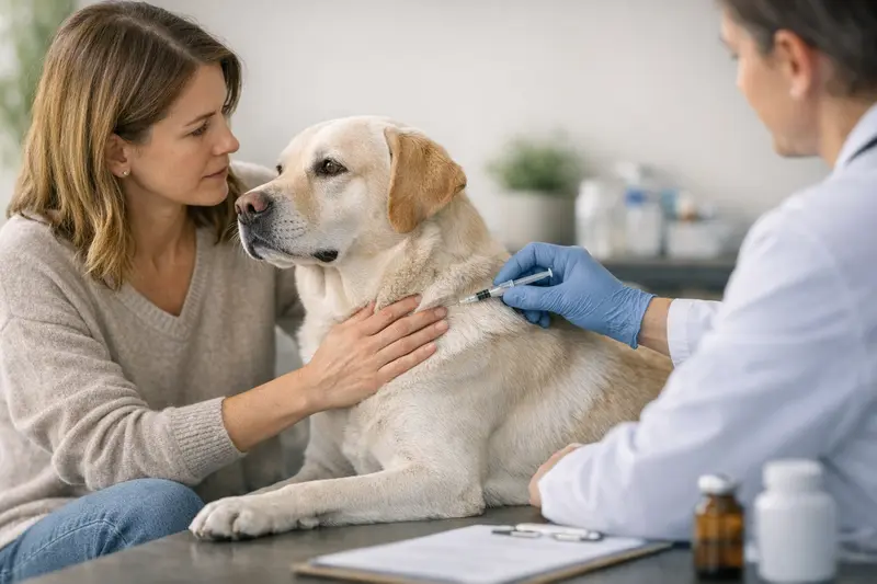 Hund Tierarzt Vorsorge Impfungen Hund beim Tierarzt zur Vorsorgeuntersuchung und Impfungen.