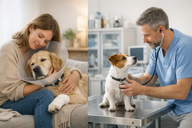 Illustration, die den Unterschied zwischen Hundekrankenversicherung und OP-Versicherung verdeutlicht.