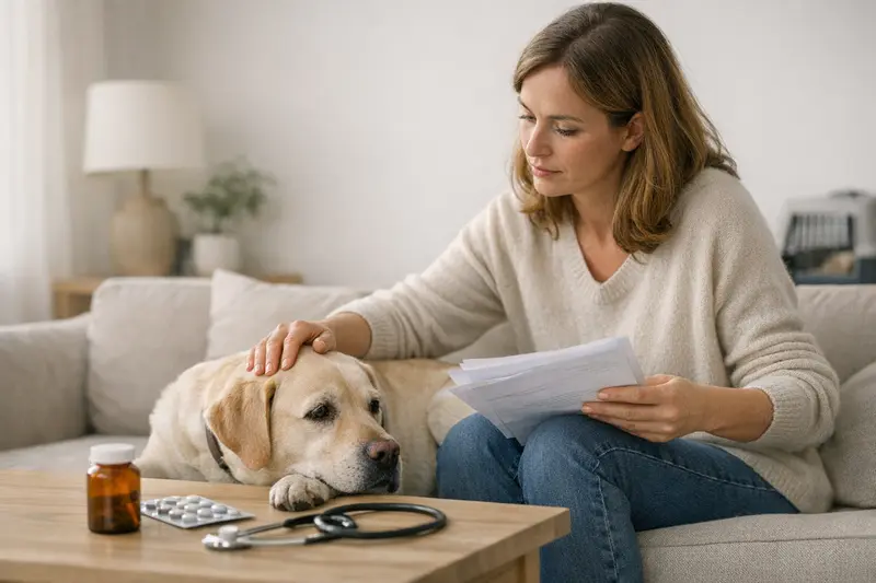 Hundehalter informiert sich über Ausschlüsse in der Hundekrankenversicherung.