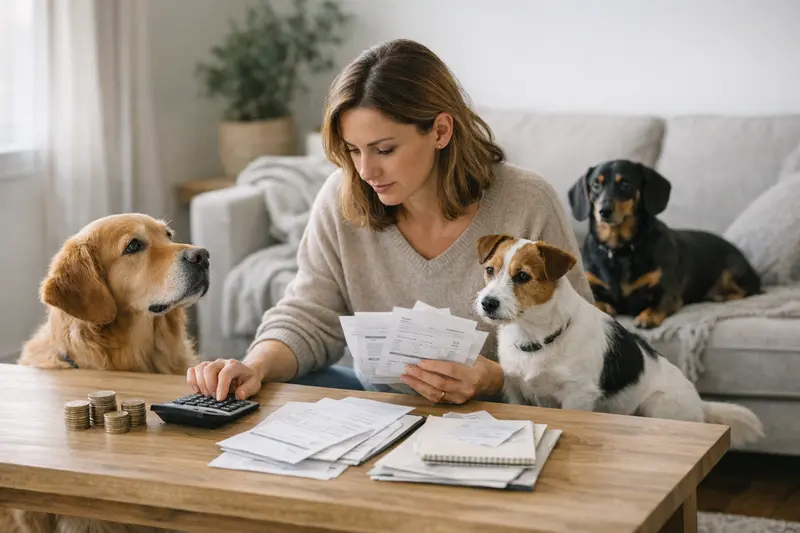 Zwei Hunde bei einem Tierarzt, die den Einfluss von Selbstbeteiligung und Jahreslimit auf die Kosten von Hundekrankenversicherungen verdeutlichen.