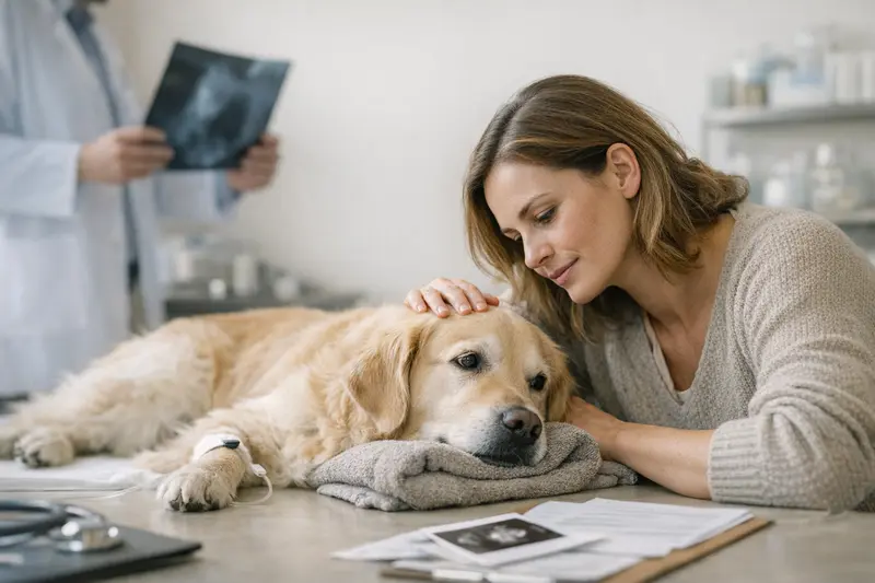 Tierarzt bei einer Untersuchung eines Hundes vor einer Operation