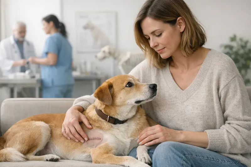 Tierarztbesuch für Hund Ein Hund wird von einem Tierarzt während einer Untersuchung behandelt.