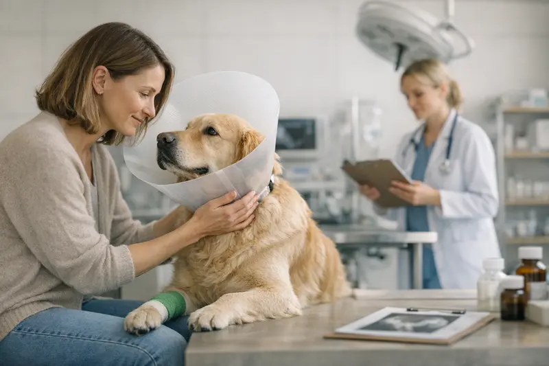 Hund bei einer Voruntersuchung vor einer Operation in der Tierarztpraxis.